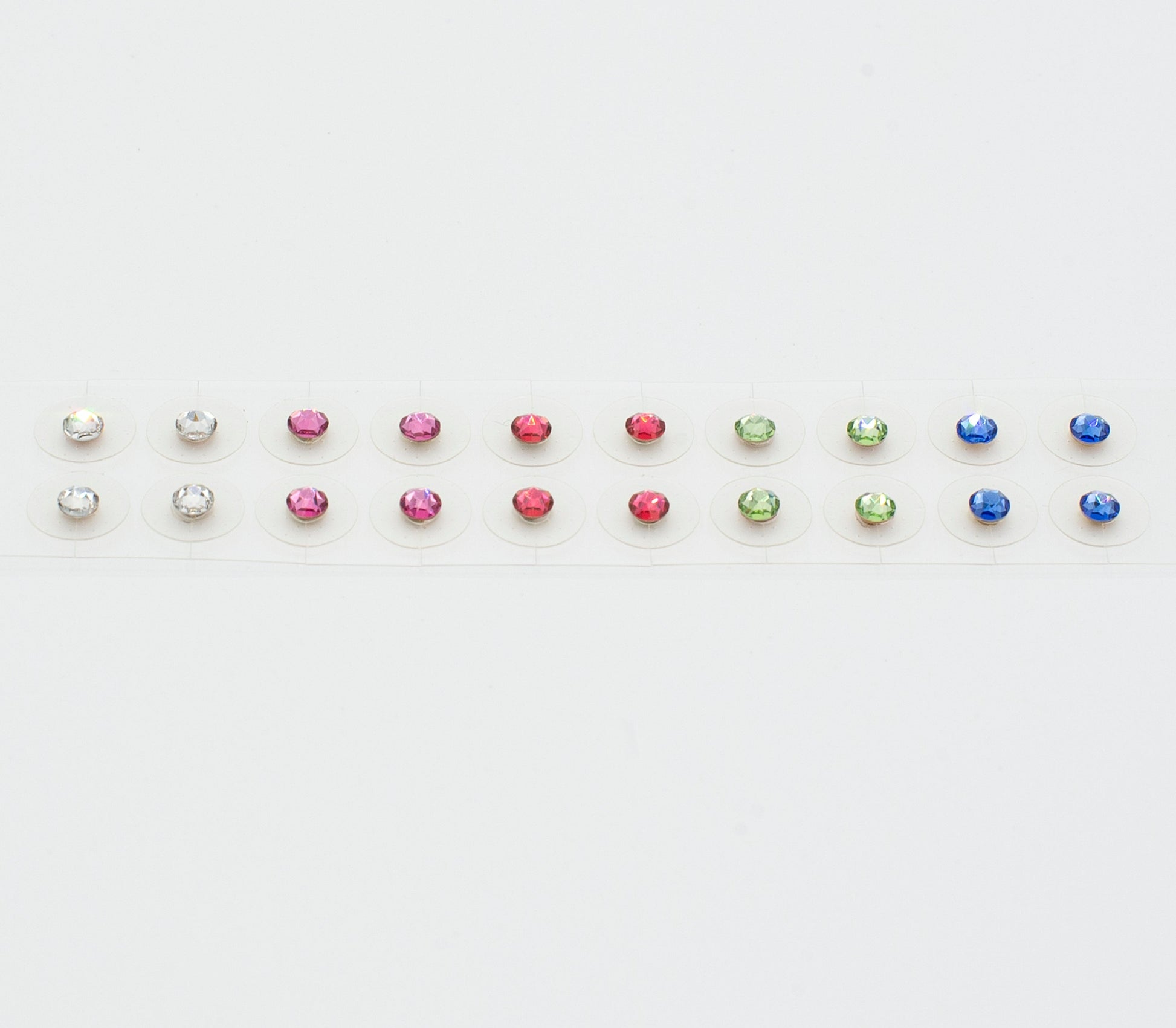 Silver, pink, red, light green and blue ear seeds